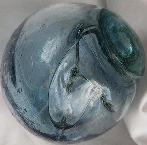 Japanese Blown Glass FLOAT 3.5" Aqua Tri-Foot Spindle Swirls Bubbles USA BZ - Picture 1 of 24
