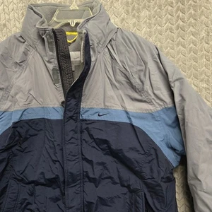 Vintage Y2K Nike Herren XL Full Zip Kapuze Colorblock Jacke grau blau Mantel - Bild 1 von 14
