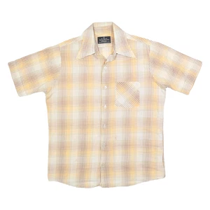 FRUIT OF THE LOOM Mens Beige & Brown Check Shirt S Cotton Blend Casual Vintage - Picture 1 of 6