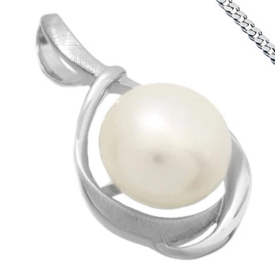 Ciondolo Con Perla E Catena Vero 925 Ciondolo IN Argento Nuovo - Immagine 1 di 3