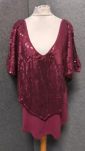 Rainbow Sequin Overlay Top Wine UK 16/18 LN054 GG 07 - Picture 1 of 5