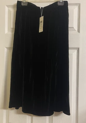 NUEVO CON ETIQUETAS $298 Falda Eileen Fisher Terciopelo Arrugado Negro C/L Línea A M L XL Foto 1 de 4