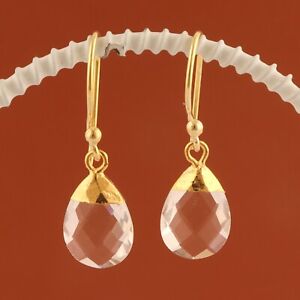 Pear Shape Colorful Chalcedony Quartz Yellow Gold Plated Drop Dangle Earrings 