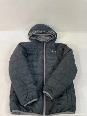Under Armour Boy's Jacket Black Coldgear Puffer Hooded Full Zipper YMD Loose - Image 1 of 4