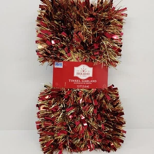 Holiday Time Tinsel Garland Thick Red/Thin Gold Champagne 12 Ft - Picture 1 of 5