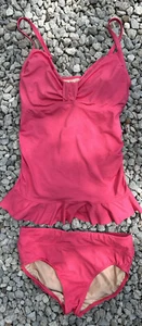 Lands’ End Swimsuit Swim Ruffle Tankini PINK Underwire Bra 6 Bikini Bottom 8 Set - Picture 1 of 2