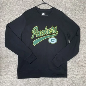 Starter Green Bay Packers Sweatshirt Mens XL Black Crewneck Long Sleeve Sweater - Picture 1 of 7