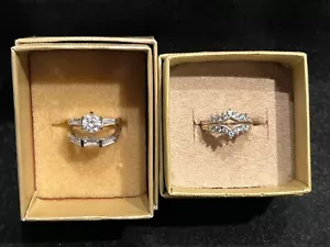 2 Ring Sets Engagement Wedding Style Sterling Silver 925 Size 7 - 7.5 - Picture 1 of 13