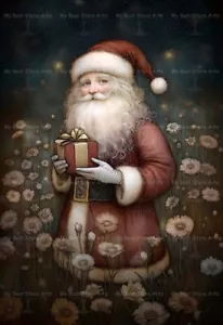 STAMPA ARTISTICA COTTAGECORE BABBO NATALE, decorazione da parete natalizia, poster vacanze E821 - Foto 1 di 3