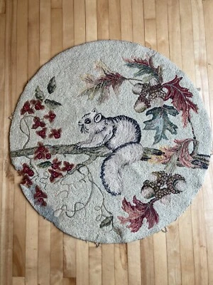 Large! Antique decorative Primitive American hooked rug fall themed - Image 1 of 4
