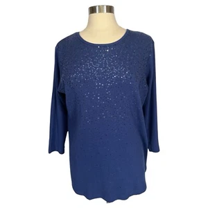 QUAKER FACTORY Women's Size L Top Sequin COBALT Ribbed Long Sleeve Layer VIBRANT - Picture 1 of 13