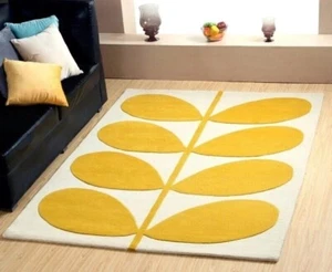 Floral Gold Modern Hand-Tufted 100% Wool Area Rug Carpet 4x6 8x10 10x14 ft Rug - Picture 1 of 4