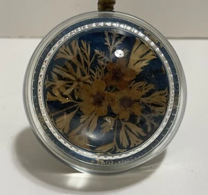 vintage paperweight glass with dried flowers Blue - Picture 1 of 5