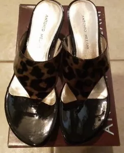 Sandali nuovi con scatola Antonio Melani Cruz leopardati oro ambraglowThong 8M - Foto 1 di 6