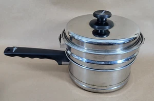 Vtg Lifetime 1.5 QT Saucepan Double Boiler and Lid Stainless Steel USA - Picture 1 of 17