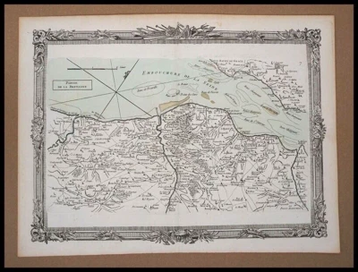Carte maritime ancienne des cotes Honfleur, 1766, gravure originale en couleur - Photo 1/4