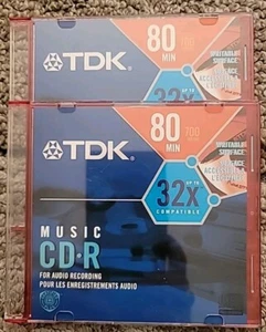 TDK MUSIC CD-R 32X 80MIN 700MB 2 PACK With Slim Cases NOS Open Box. - Picture 1 of 1