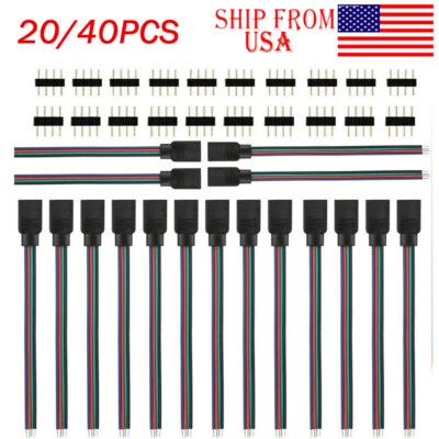 20/40PCS 4PIN Male/Female Connector Wire Cable For 5050 3528 RGB LED Strip Light - Image 1 of 4