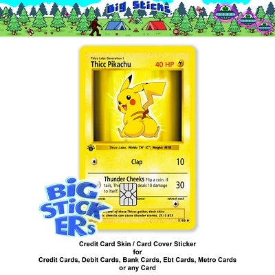 BIGSTICKER Thick Pikachu Credit Card Skin Cover SMART Vinyl Sticker Wrap Decal