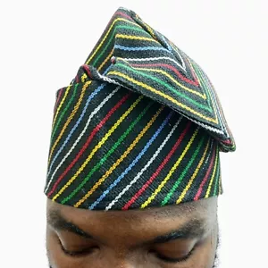 Aso Oke Traditional Yoruba Men Kufi Hat, Hand-woven African Wedding Skull Cap - Picture 1 of 3