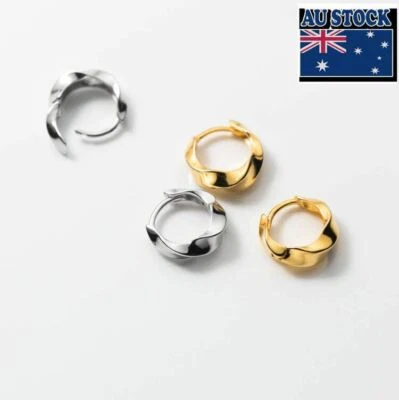 Fashion Woman REAL S925 Sterling Silver Twist Huggie Hoop Earring Clip 1 Pair - Image 1 of 4