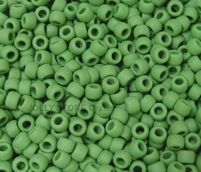 500pc MATTE PEA GREEN 9x6mm Pony Beads for school kids crafts kandi hair jewelry - Image 1 of 1