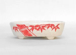 Japanese Bonsai pot ECHIZEN BUNZAN signed White glazed Red pictured w4.9" *876 - Picture 1 of 8