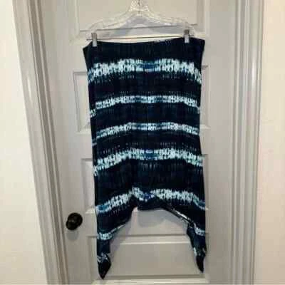 Faded Glory Blue Shibori Dye Print Shark Bite Hem Skirt 2X - Image 1 of 4