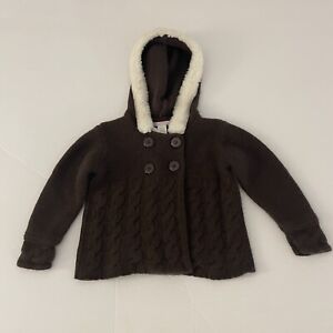 Janie & Jack Toddler Girls Brown Hooded Sweater 2T Cable Faux Fur Cashmere Blend