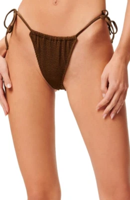 Parte inferior de bikini Good American Crinkle Always Fits Tiny Ties Mocha 3/4 grande/X-L Foto 1 de 3