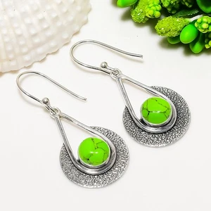 Green Turquoise Gemstone 925 Sterling Silver Jewelry Earring, Beautiful Earring - Picture 1 of 4