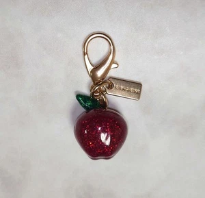 Coach Apple Charm Keychain Red Gold Mini Resin Glitter Lipstick Accessory - Picture 1 of 4