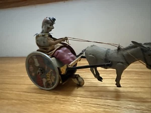 Antique 1900`s Lehmann Tin Litho Wind-up Toy Balky Mule Clown Cart, WORKS - Picture 1 of 8
