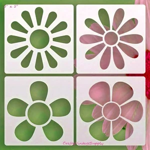Boho Hippie 70er Gänseblümchen Blumen 4er Set Schablone für Fliesen und Basteln 5" x 5" - Bild 1 von 2