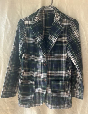Chaqueta Blazer Vintage Mezcla Lana A Cuadros Talla 9/10 Azul Verde Tartán Para Mujer Foto 1 de 4