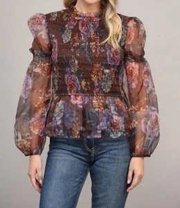 Fate floral print smocked peplum top size S - Picture 1 of 4