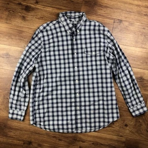 Chaps Men Sz L Dark Blue Plaid Button Up Long Sleeve Shirt - Picture 1 of 7