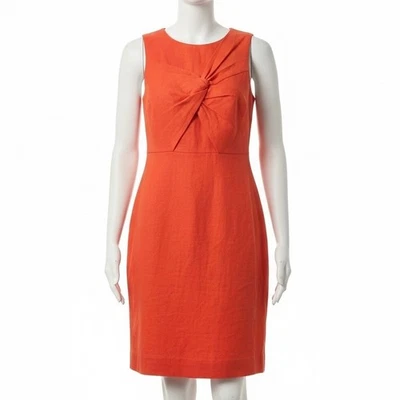 Vestido J.Crew 4 linho nó laço laranja vermelho bainha lápis sem mangas escritório resort - Imagem 1 de 4