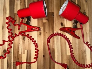 2 Retro Red Orange Clip On Clamp Lights Reading Desk Lamp Vintage Modern Set - Picture 1 of 24