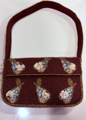 Anthropologie Fiona Beaded Bag Food & Drink Edition Pear NWT Wine Burgundy Brown - Image 1 of 4