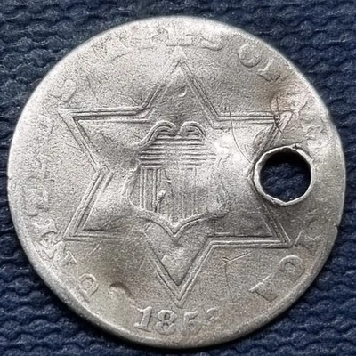 1858 Three Cent Piece 3c Silver Trime Better Grade VF Details #93509 - Image 1 of 2