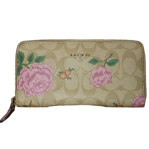 Coach Signature Prairie Rose Zip Around Geldbörse Beige Rosa Blumen Fächer - Bild 1 von 13