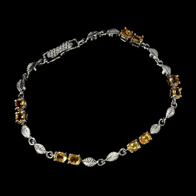 925 Sterling Silver Bracelet Oval Citrine Natural Gemstone Jewelry Size 7.5 - Image 1 of 4