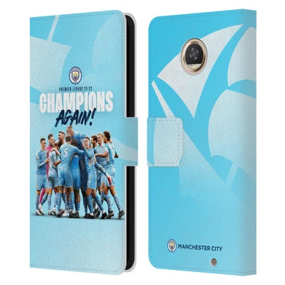 MAN CITY FC 2022 PREMIER LEAGUE CHAMPIONS LEATHER BOOK CASE FOR MOTOROLA PHONES - Image 1 of 4