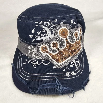 KBETHOS Sombrero Cadete Estilo Ejército Gorra Bordada Estrás Corona Envejecida Y2K Foto 1 de 4