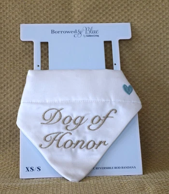 Perro de Honor / Mejor Perro Pañuelo Reversible Boda Blanco con Bordado Dorado XS/S Foto 1 de 4