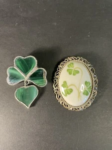 2 Shamrock Clover Lucky Pins Brooches - Picture 1 of 10
