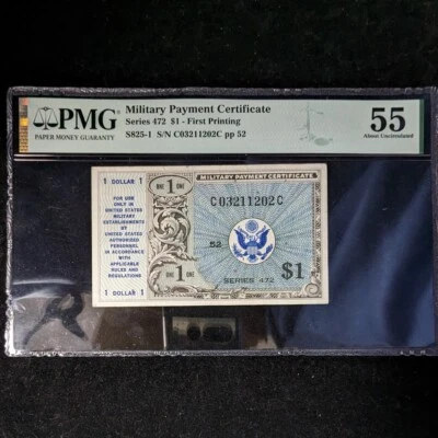 Military Payment Certificate PMG AU55 Series 472 $1 First Printing S825-1 C03... - Image 1 of 2