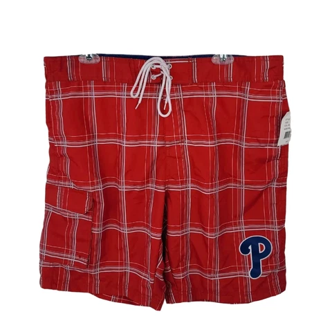 Swim Trunks Mens XL MLB Phillies 38x9 Lined Red Plaid Shorts Genuine Merchandise Cover