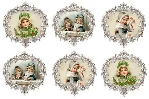 Set mit sechs viktorianischen Weihnachtsmädchen Vintage-Stil Quilt Baumwolle STOFFPLATTEN - Bild 1 von 1